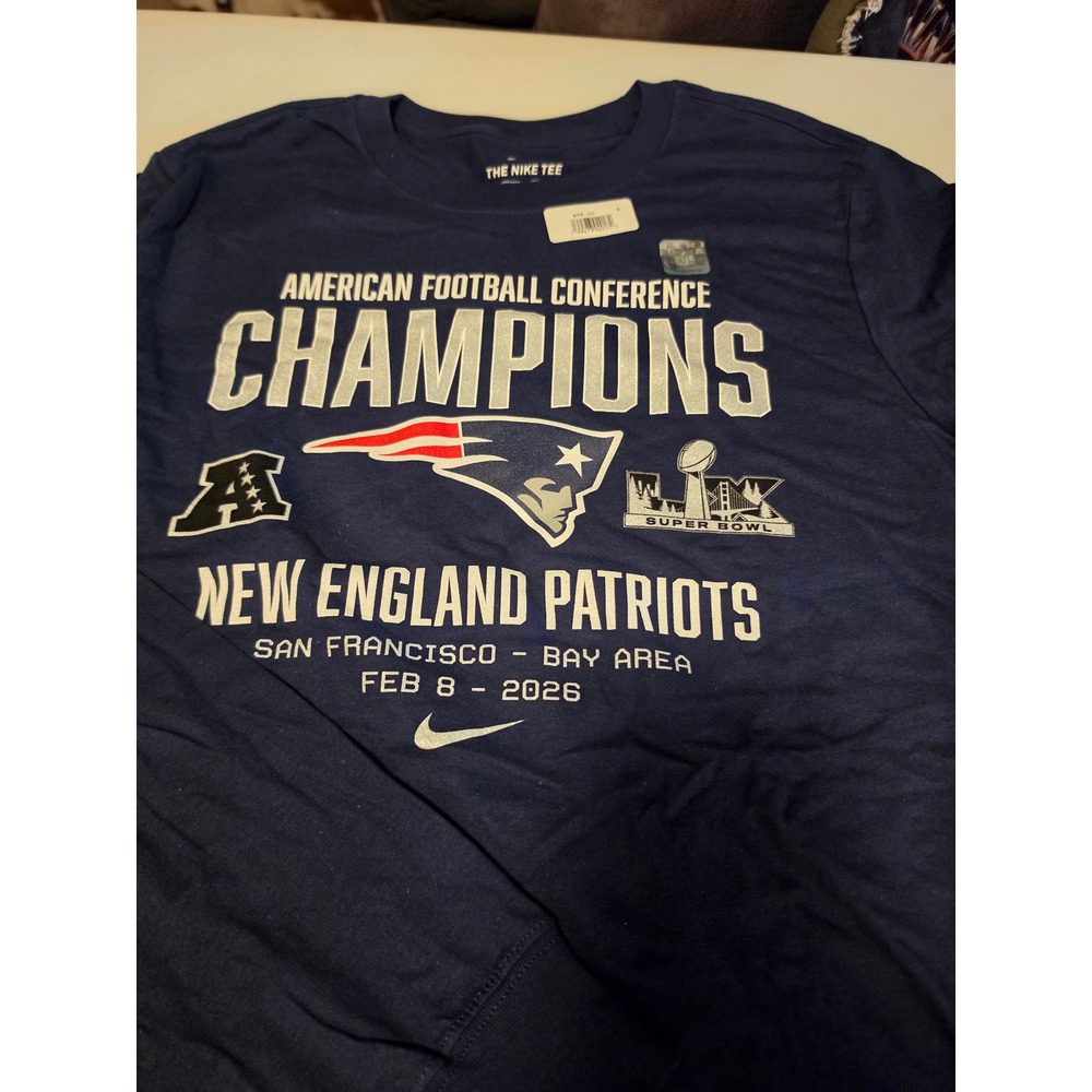 Nike New England Patriots AFC Champions Long Sleeve Shirt Navy‎ Blue Mens Small